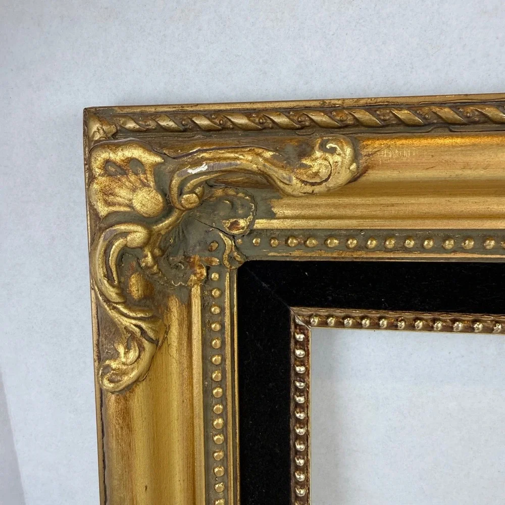 Vintage Gold Ornate Wood Picture Frame 16x20 Black Velvet Liner Baroque Style